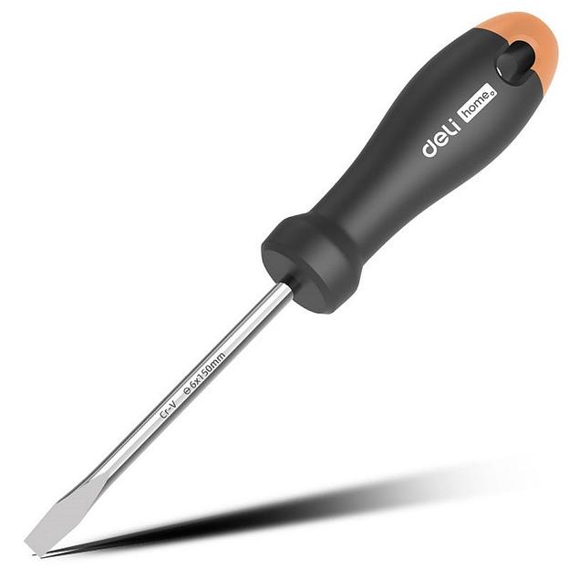 Шлицевая отвёртка "Home Series Gray" Deli HT1106C 6x150мм Эксклюзивный дизайн. Рукоятка из высококачественного софттач пластика фото 1