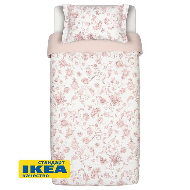 Пододеяльник 1,5 спальный, наволочка БЛОМА (ИКЕА КЮССБЛОММА) 150x200/50x70, цветочный орнамент/в полоску, бязь KL-90534927 фото 6