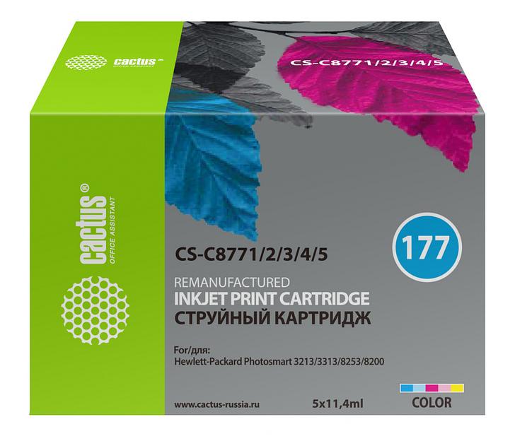 Картридж струйный Cactus CS-C8771/2/3/4/5 №177 голубой/пурпурный/желтый/светло-голубой/светло-пурпурный набор (11.4мл) для HP PS 2113/3313/8253/8200 фото 1