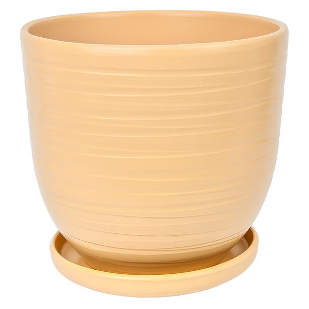 Керамический горшок Рельеф с подставкой, 4,7 л., Д215 Ш215 В200, песочный фото 1