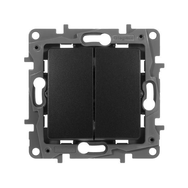 Выключатель двухклавишный, автоматические клеммы, Etika, 10AX, 250В~, антрацит Legrand 672602 фото 1