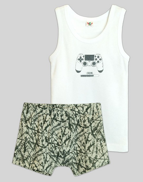 Комплект (майка, трусы-боксеры) для мальчика Let's go, рост 92 см белый, песочный ОПТ фото 1