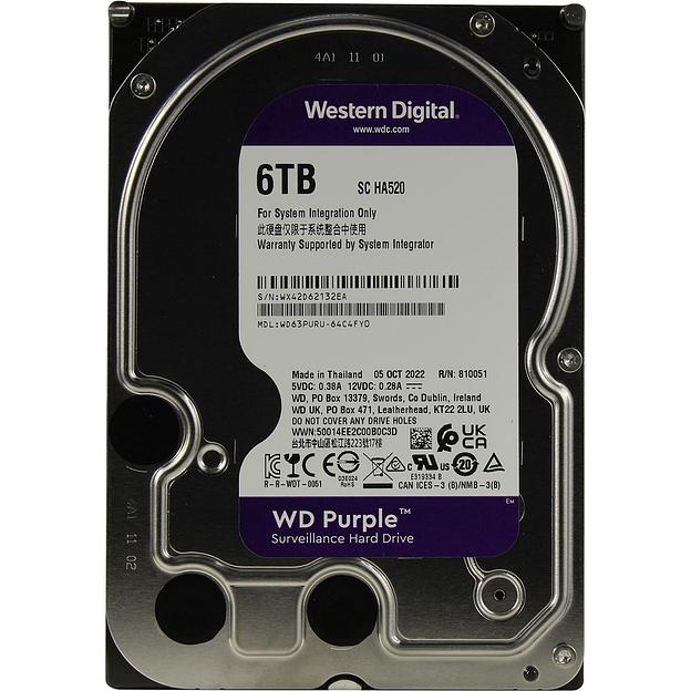 Жесткий диск/ HDD WD SATA3 6TB Purple 5400 RPM 256Mb 1 year warranty фото 1