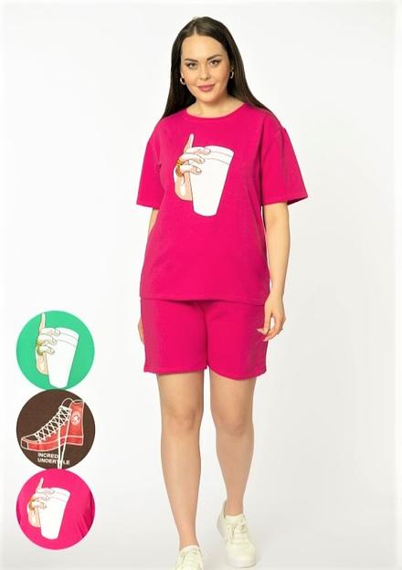 Костюм женский, с принтом: футболка и шорты (с карманами, на резинке), (р-р 46-54), Опт фото 3