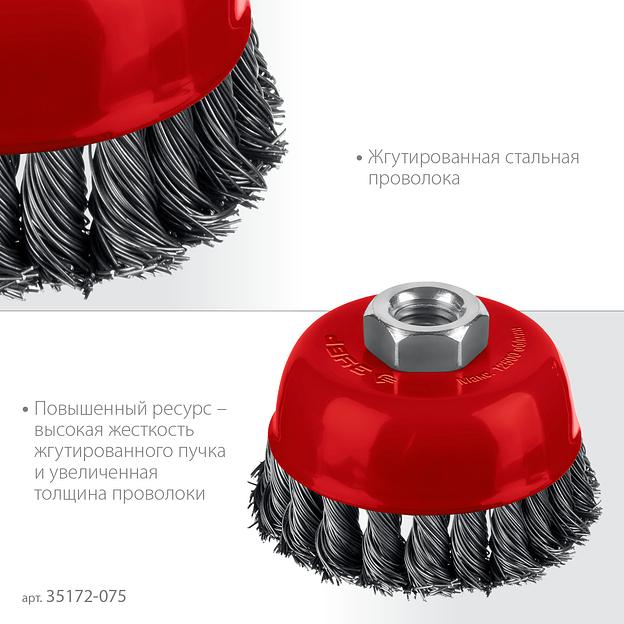 ЗУБР 75 мм, щетка чашечная жгутированная для УШМ пос. М14 (35172-075) фото 4