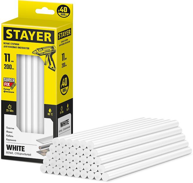 STAYER White, белые, 11 х 200 мм, 40 шт, клеевые стержни, Professional (2-06821-W-S40) фото 1
