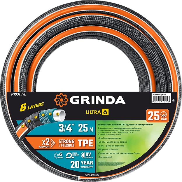 GRINDA ULTRA 6, 3/4″, 25 м, 25 атм, шестислойный, двойное армирование, поливочный шланг, PROLine (429009-3/4-25) фото 7