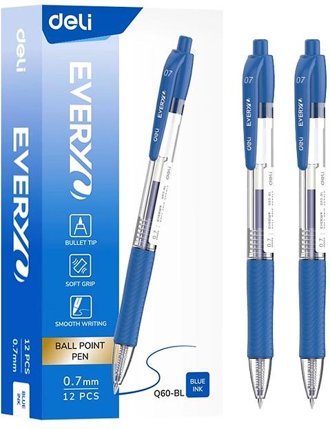 Ручка шариков. автоматическая Deli Every EQ60-BL прозрачный/синий d=0.7мм син. черн. кругл. резин. манжета фото 1