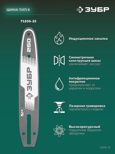 ЗУБР тип 6, 25 см, шаг 3/8″, паз 1.1 мм, 40 звеньев, шина (71206-25) фото 4