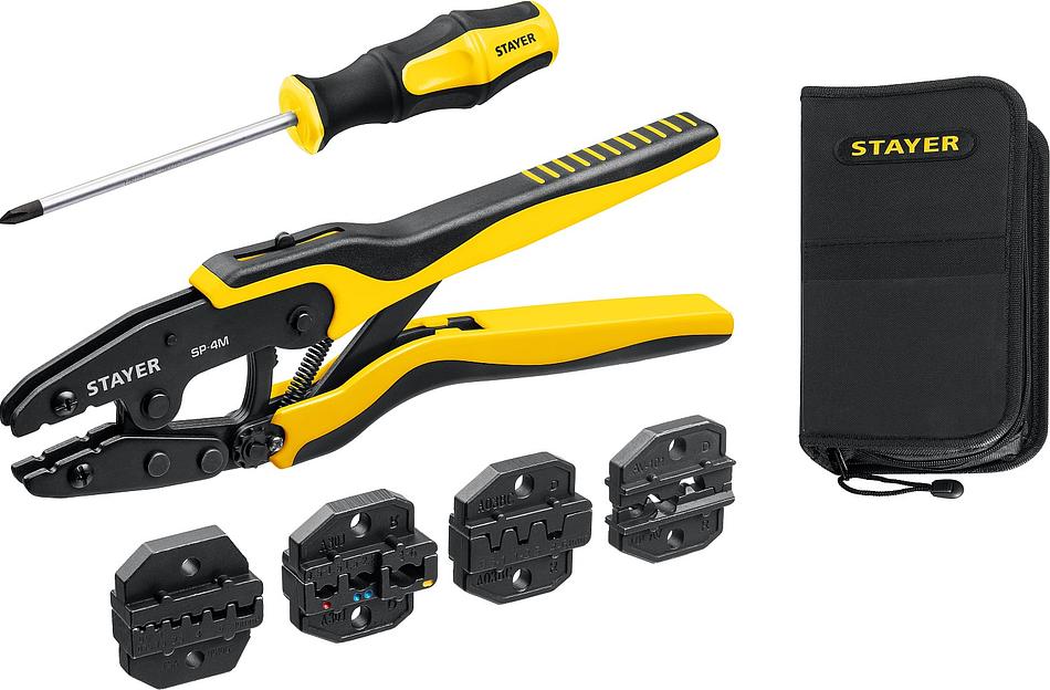 STAYER SP-4M, 4 матрицы в сумке-чехле, пресс-клещи для кабельных наконечников, Professional (45445) фото 1