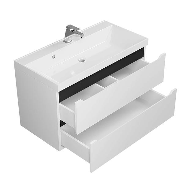 Тумба с раковиной для ванной Uperwood Tanos 90 см, подвесная, матовая, белая/графит фото 9