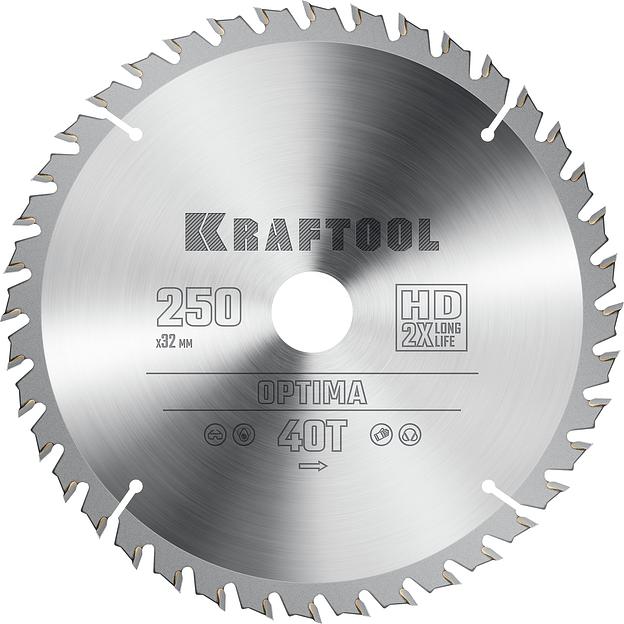 KRAFTOOL Optima, 250 х 32 мм, 40Т, пильный диск по дереву (36951-250-32) фото 1