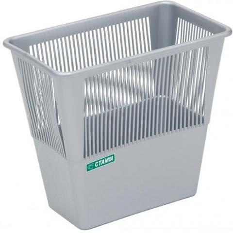 Корзина для бумаг 12л, сетчатая прямоугольная, серый, СТАММ КР32 фото 1