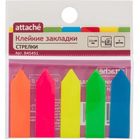 Набор клеевых закладок 12х44мм, 5цв.х 20шт, стрелка, пластиковые, Attache фото 1