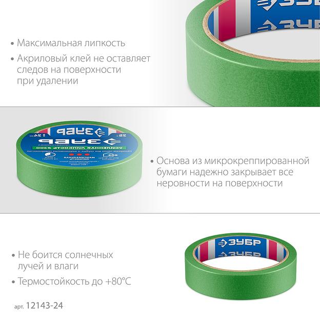 ЗУБР №300 24 мм х 25 м, для грубых и шероховатых поверхностей, малярная лента, Профессионал (12143-24) фото 4