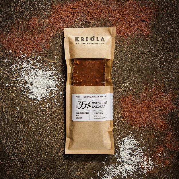 Плитка из молочного шоколада Kreola с  кокосом и воздушным рисом в карамели 60 г, опт фото 5