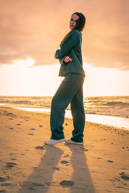 Костюм (свитшот+брюки прямые) цвет изумрудный ОПТ фото 2