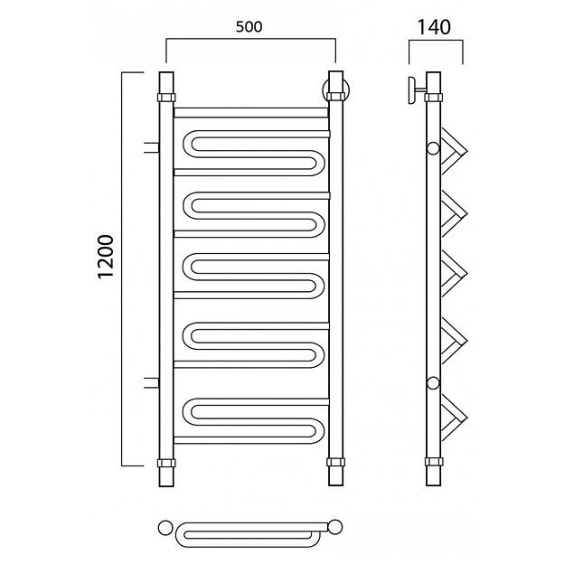 Полотенцесушитель водяной Роснерж Зиг-Заг L105001 120x50 с боковым подключением 800 фото 2