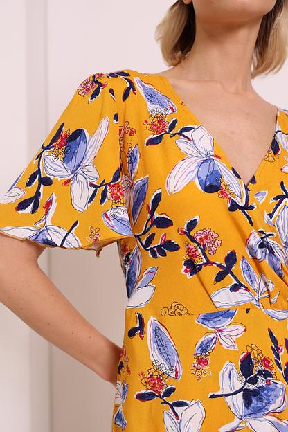 Платье на запах с юбкой-солнце, желтый, опт фото 4