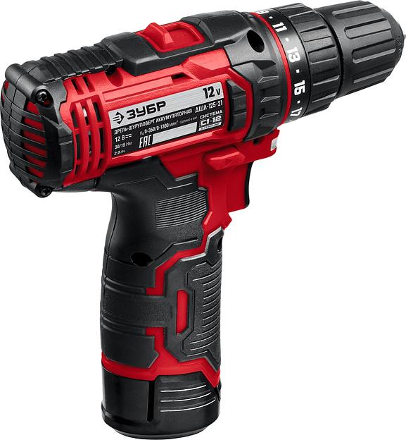Дрель-шуруповёрт Зубр ДШЛ-125-21 12В 1 АКБ 2 А/ч в коробке ОПТ фото 2