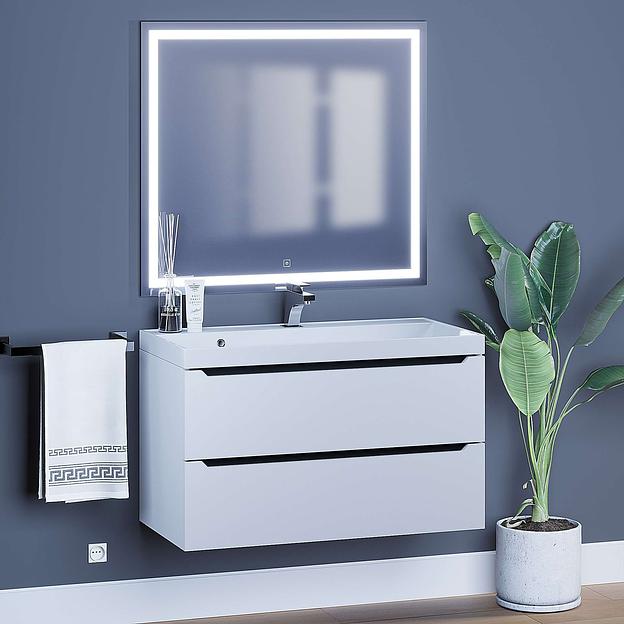 Тумба с раковиной для ванной Uperwood Tanos 90 см, подвесная, матовая, белая/графит фото 5