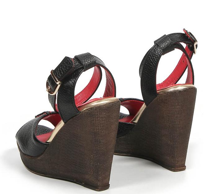 Босоножки женские из натуральной кожи на танкетке, арт.MT005 чёрный ОПТ фото 7