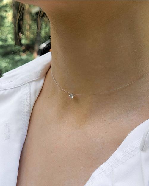 Колье невидимка с кулоном фианит на леске серебро 925 фото 3