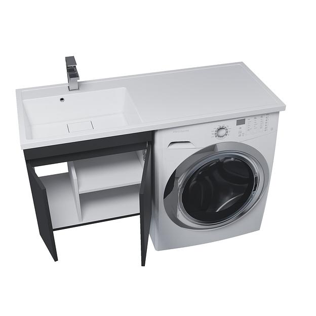 Тумба под стиральную машину с раковиной Uperwood Magenta 60/120 см, подвесная, черная, с дверцами, левая фото 2