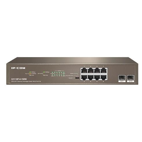 IP-COM G1110P-8-150W Коммутатор PoE неуправляемый 10-Ports 10/100/1000 Base-T + 2-Ports 1000 Base-X SFP / 8-Ports PoE (PoE бюджет 130W) фото 1