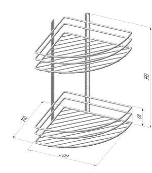 Полка угловая 2-ярусная , форма овал, высота бортика 3 прута, дно секции 10 ребер арт. 4894-2 Опт фото 1