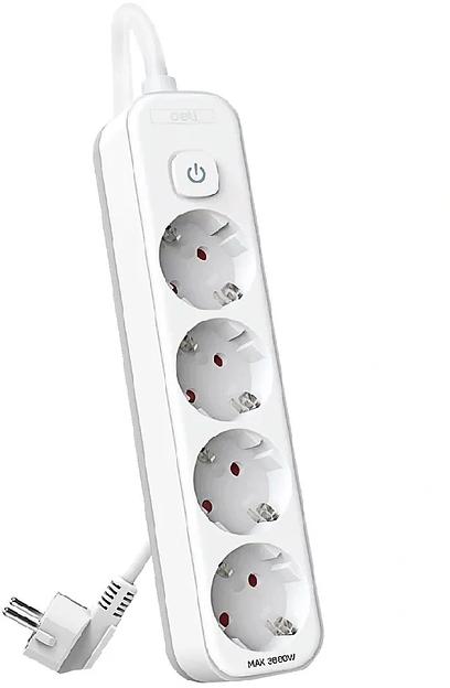 Сетевой фильтр Deli ET434 1.8м (4 розетки) белый (пакет ПЭ) фото 1