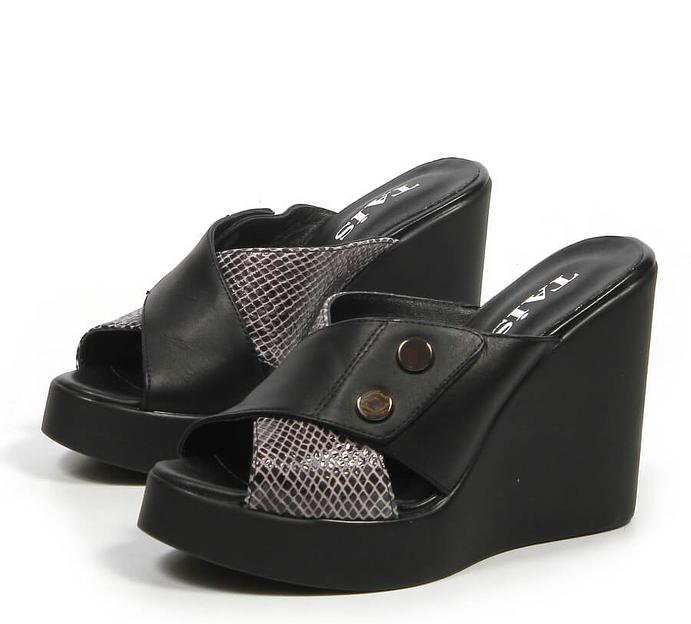 Сабо женские TAIS из натуральной кожи на танкетке, арт.2023-34 чёрный ОПТ фото 9