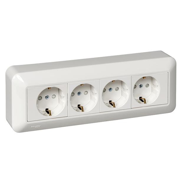 Systeme electric RA16-411M-B ПРИМА Розетка 4 поста наружная с заземлением 250В 16А со шторками белая монтажная пластина фото 2