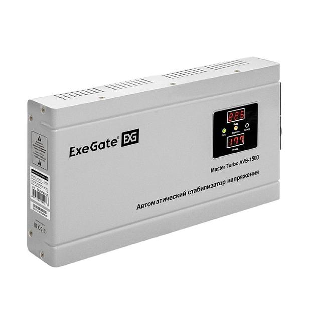 Exegate EX291746RUS Стабилизатор напряжения ExeGate Master Turbo AVS-1500 (1500ВА, 100-265В, цифр. индикация вход/вых. напряжения, 220В±8%, КПД 98%, 5 уровней защиты, задержка, усиленный метал.корпус, фото 1