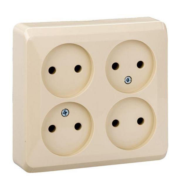 Розетка 4-м ОП Этюд 16А IP20 250В без заземл. без защ. шторок крем. SE PA16-205K фото 1