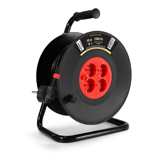 Exegate EX295741RUS Удлинитель на катушке ExeGate industrial ECS-10-3-50 (4 евророзетки с заземлением, IP20, 50м, защита от детей, защита от перегрузки, 3х1,0мм2, 10А/2.3кВт) фото 1