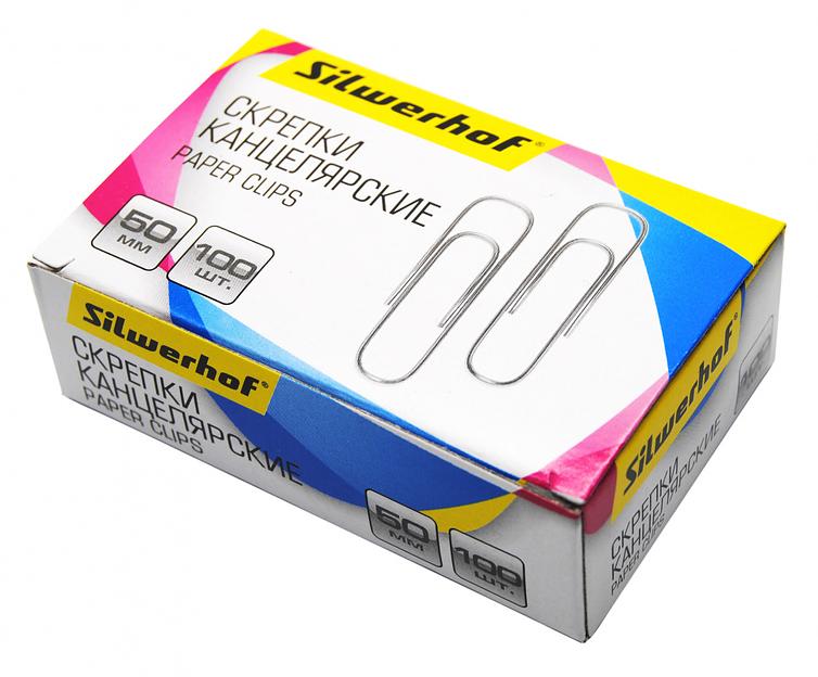 Скрепки Silwerhof 491037 металл оцинкованные 50мм (упак.:100шт) картонная коробка фото 2