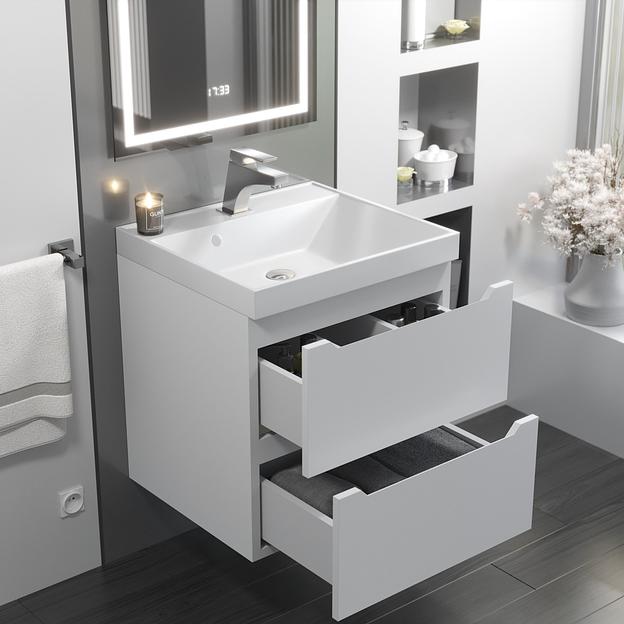 Тумба с раковиной для ванной Uperwood Tanos 50 см, подвесная, матовая, белая фото 4