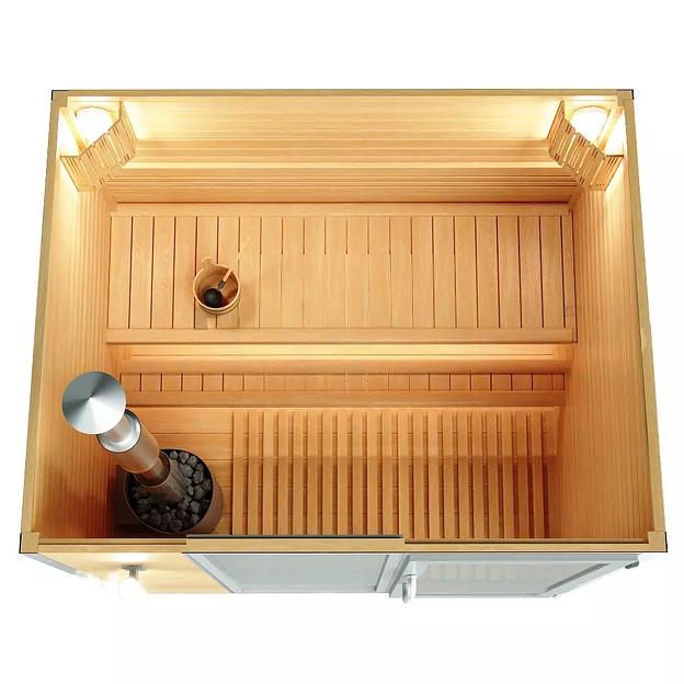 Уличная модульная трехместная сауна «Premium» из липы с дровяной печью фото 4