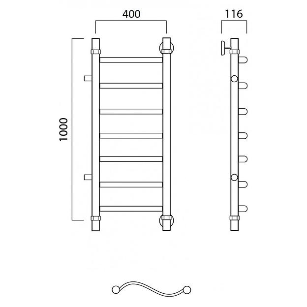 Полотенцесушитель водяной Роснерж Волна L101001 100x40 с боковым подключением 600 фото 2