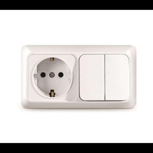 Блок ОП Олимп 2-кл. вык.+ роз. с заземл. горизонт. бел. UNIVersal О0033 фото 1