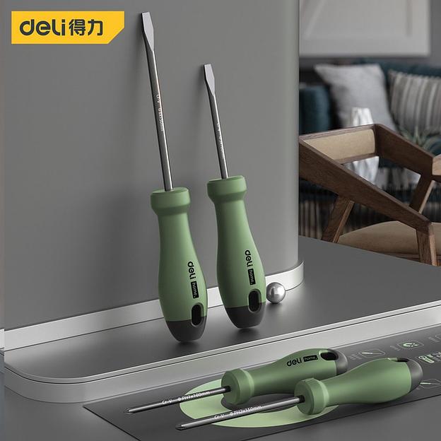 Набор отверток "Home Series Green" Deli HT1004L 4шт SL5x100+SL6x150+PH1x100+PH2x150, эксклюзивный дизайн, рукоятка из высококачественного софттач пластика фото 2