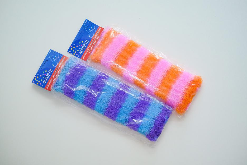 Мочалка вязаная из полипропиленовой нити (110 текс) «Ассорти» 42х14 см, махра 15 мм ОПТ фото 1