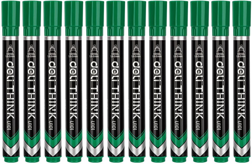 Набор маркеров перманентных Deli EU10150-P Think скошенный пиш. наконечник 1.5-5мм зеленый коробка картонная (12шт.) фото 2