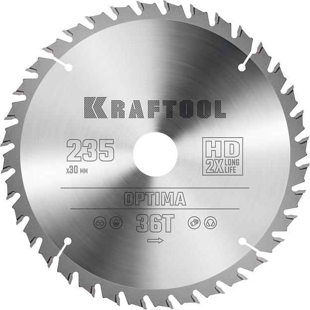 KRAFTOOL Optima, 235 х 30 мм, 36Т, пильный диск по дереву (36951-235-30) фото 1