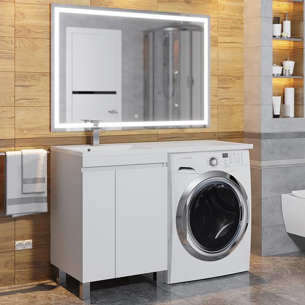 Тумба под стиральную машину с раковиной Uperwood Magenta 60/120 см, напольная, белая, с дверцами, левая фото 4