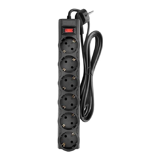 CBR Сетевой фильтр CSF 2606-5.0 Black, 6 евророзеток, длина кабеля 5 метров, цвет чёрный (пакет) фото 1