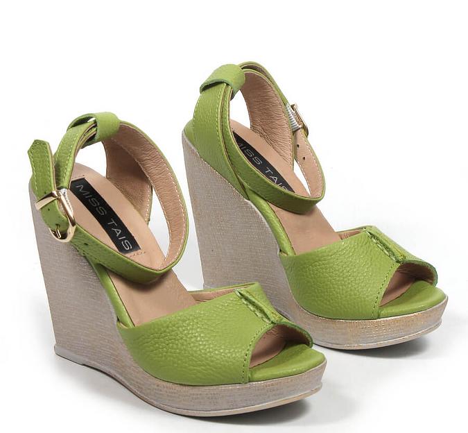 Босоножки женские из натуральной кожи на танкетке, арт.MT005 салатовый ОПТ фото 8