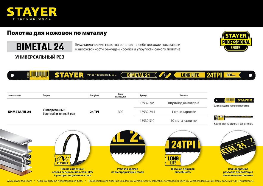 STAYER Bimetal-24, 24 TPI, 300 мм, 1 шт, биметаллическое полотно по металлу, Professional (15932-24) фото 5