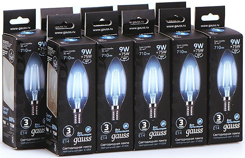 Лампа филам. Gauss 9Вт цок.:E14 свеча 220B 4100K св.свеч.бел.ней. C37 (упак.:10шт) (103801209) фото 4